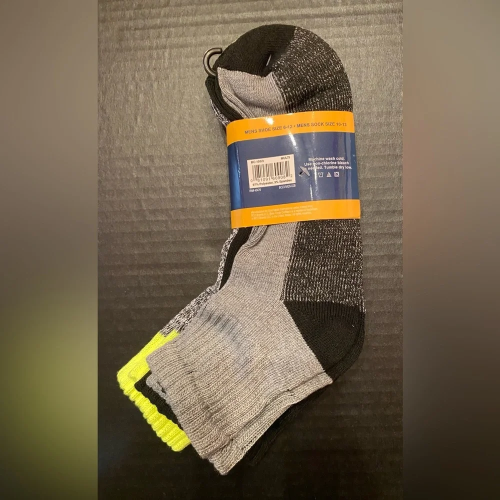 Bass Creek‎ Outfitters 3 Pair Quarter Socks Men’s 6-12 Yellow Black Gray